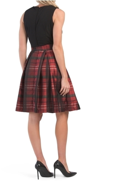 𝅺Chetta B. Plaid Mix Media Tie Front Holiday Dress - Picture 3 of 5